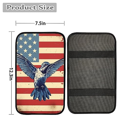 Car Center Console Pad, Universal Waterproof Car Armrest Seat Box Cover, Car Interior Accessories for Most Vehicle SUV Truck Vintage American Flag Hummingbird Car Armrest Pad - color: vintage american flag hummingbird