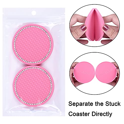 Bling Car Coasters, Wisdompro 4 Pack PVC Car Cup Holder Insert Coaster - Anti Slip Universal Vehicle Interior Accessories Crystal Glitter Cup Mats for Women and Men (2.75" Diameter, Pink) - color: Pink