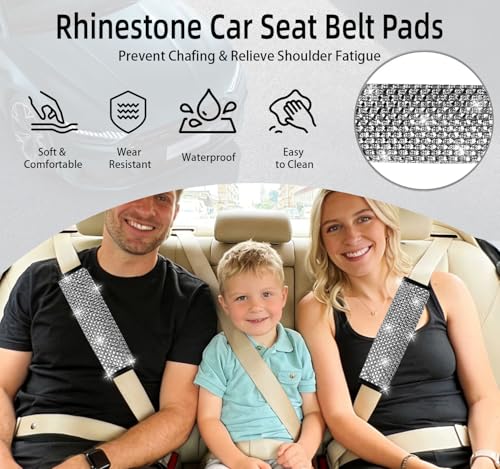 NBTEPEM 2 Pack Bling Car Seat Belt Covers, Diamond Seatbelt Shoulder Protection, Rhinestones Seat Belt Strap Cover Shoulder Pad, Universal Bling Car Interior Accessories Fit for Car/Truck/SUV(Silver) - color: Silver