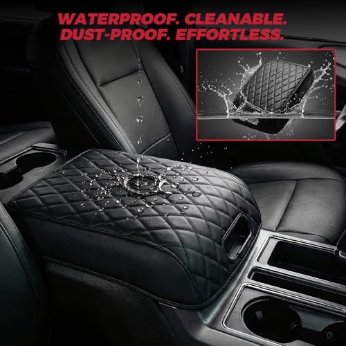 FREESOO Center Console Armrest Cover for Ford F150 2015-2020, Compatible with 2017-2022 F250 F350 F450 F550, 2018-2024 Expedition, PU Leather Cushion Thick Pad, Black (Bucket Seat Only)