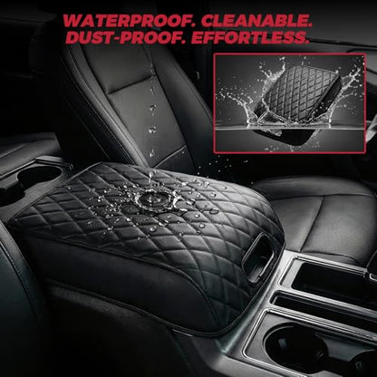 FREESOO Center Console Armrest Cover for Ford F150 2015-2020, Compatible with 2017-2022 F250 F350 F450 F550, 2018-2024 Expedition, PU Leather Cushion Thick Pad, Black (Bucket Seat Only)