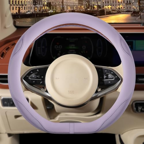 14 inch D Shaped Steering Wheel Cover for Prius Civic, Nappa Microfiber Leather Non-Slip Breathable Fabric, Warm in Winter and Cool in Summer, Purple Small 13.5 inch to 14 inch - color: Purple, size: D Shape-S[13.5''-14'']