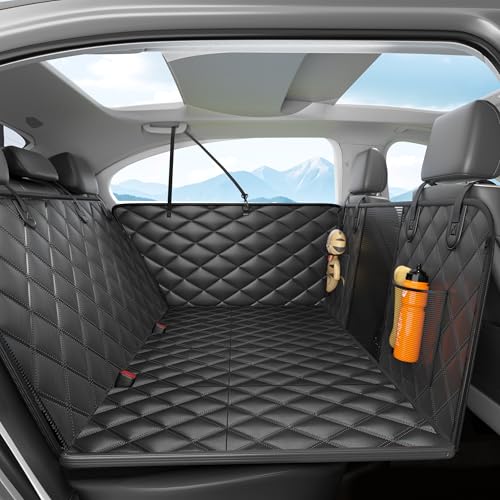 Dog Car Seat Cover for Back Seat, Hard Bottom Back Seat Extender for Dogs - Supports 400lbs,New Waterproof, Scratch Resistant, Anti Slip Portable Dog Hammock,Suitable for Cars, SUVs and Trucks（BLACK）