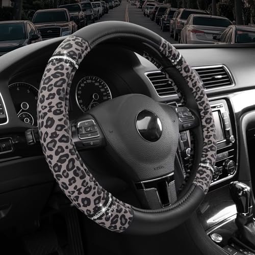 Road Comfort Leather Steering Wheel Cover – Premium Anti-Slip Car Steering Wheel Grip Cover – Universal Fit for 14.5”–15” Cars, Trucks & SUVs - Leopard Pattern - color: Leopard
