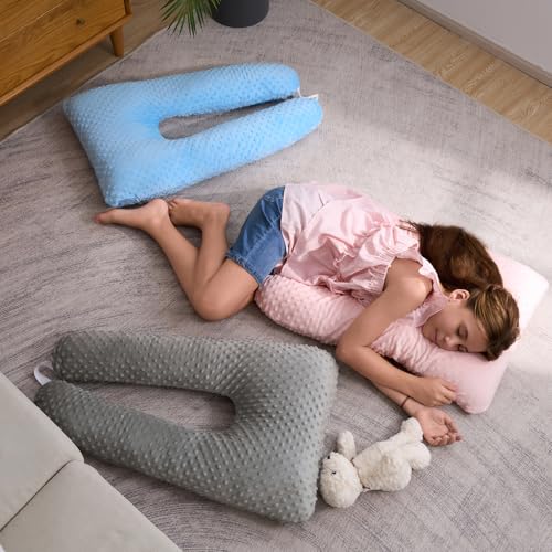 Travel Pillow for Kids Adult, Pillow for Car Sleeping Ultra Large U-Shaped with Removable Soft Cover Support Fix Neck and Body Sitting/Sleeping on The Trip (Pink) - color: Pink