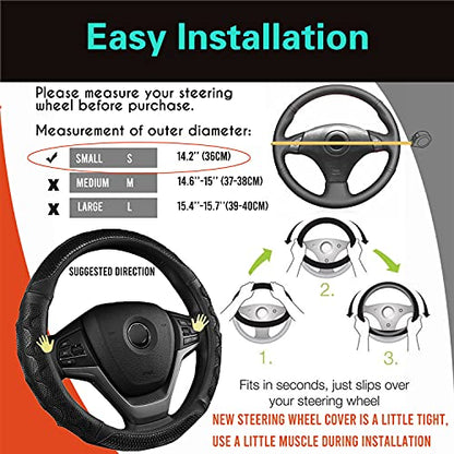 PINCTROT Small Size Steering Wheel Cover Great Grip with 3D Honeycomb Anti-Slip Design, 14 Inch (All Black) - color: 3.Black (All Black), size: Small Size[14''-14 1/4'']