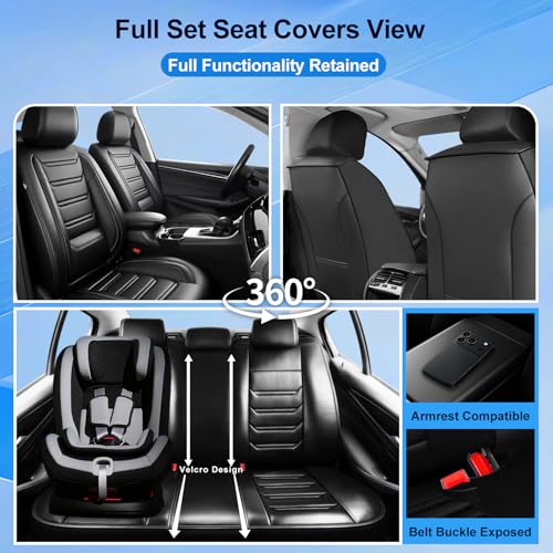 Fit ES Car Seat Covers for Select Lexus ES 350/300h 2007-2025 2026 - Premium Full Coverage Leather, Airbag Compatible, Waterproof & All Weather Seat Cushion Protector, Full Set, Black