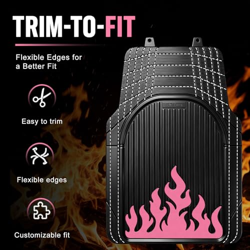 Heavy Duty Rubber Car Mats Flame Design (Rose Pink), 4-Piece Deep Waterproof Floor Mats Set (Front & Rear Full Set), All Weather Universal Trim to Fit Automotive SUV Sedan Truck - color: Rose Pink, size: Flame