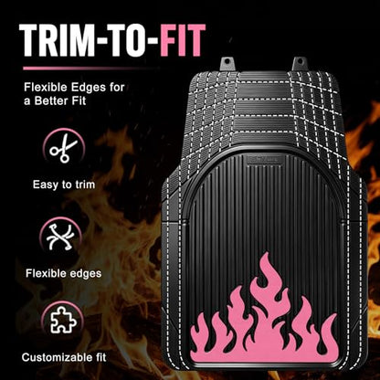 Heavy Duty Rubber Car Mats Flame Design (Rose Pink), 4-Piece Deep Waterproof Floor Mats Set (Front & Rear Full Set), All Weather Universal Trim to Fit Automotive SUV Sedan Truck - color: Rose Pink, size: Flame