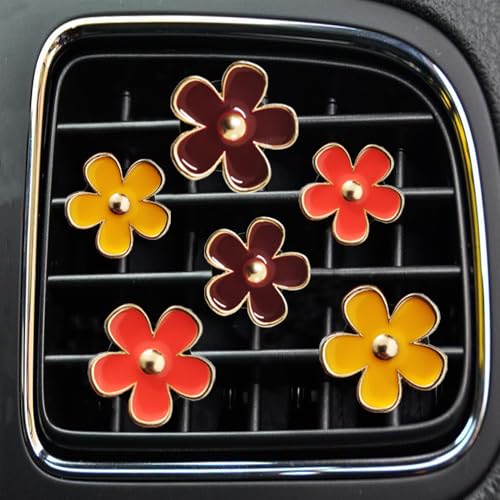 Air Vent Clips - 6 Pcs Daisy Flower Car Decoration for Air Vent & Conditioning - Handmade Car Interior Accessories Decor - Cute Charm & Gifts for Women - color: Firebrick,Orange,Yellow