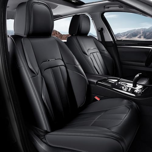Coverado Nappa Leather Car Seat Covers Front Set, Luxury Waterproof Seat Protectors, Airbag Compatible Anti‑Slip Auto Seat Covers, Universal Fit for Most Cars SUVs Trucks Pickup Vehicles - color: Black, size: Front Pair