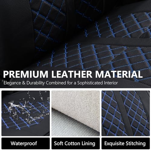 Truckiipa Tacoma Leather Seat Covers Front Pickup Truck Seat Covers Custom Fit for 2005-2015 Toyota Tacoma Double Crew Cab, Front Pair, Black&Blue - color: Front Pair/Black&Blue, size: Tacoma 2005-2015