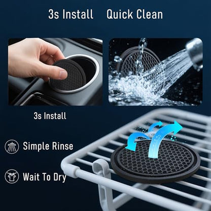 Car Cup Holder Coaster 4 Pack - Non Slip & Shockproof,Flexible PVC Rubber Insert for Car/Truck/SUV/Van (2.75"x0.2") Universal Fit Auto Cup Holders Accessories for Women and Man (Black) - color: Black