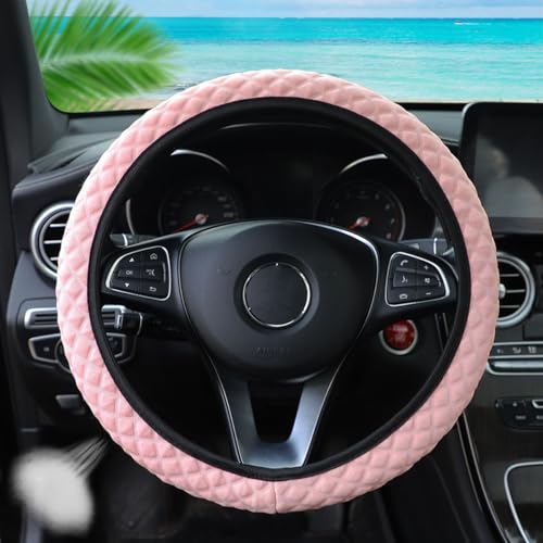 zipelo Elastic Stretch Steering Wheel Cover, Microfiber Breathable Ice Silk, Universal 15 Inch Anti-Slip Car Steering Wheel Protector, Warm in Winter and Cool in Summer, for Men and Women (Pink) - color: Pink