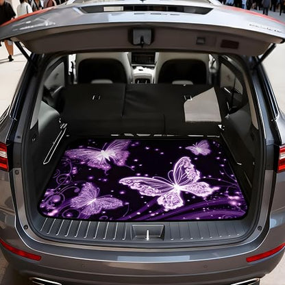 Universal Car Trunk Mat 29" x 39", Purple Butterfly All Weather Trunk Protection Cargo Liner, Durable Cargo Mat Rear Trunk Liner, Stylish Vehicle Interior Accessories Suitable for Most Car Models - color: Purple Butterfly