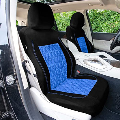 Universal Fit Diamond Stitched Flat Cloth Car Seat Covers Full Set - Blue - color: Blue
