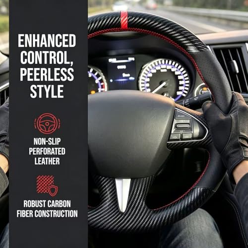 DIY Carbon Fiber Steering Wheel Covers for Infiniti Q50 2014 2015 2016 2017 Sport 15 inch Stitching Leather Interior Accessories