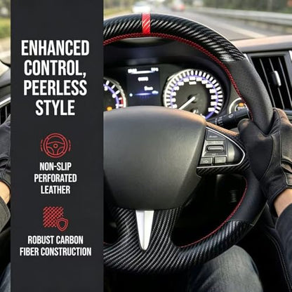 DIY Carbon Fiber Steering Wheel Covers for Infiniti Q50 2014 2015 2016 2017 Sport 15 inch Stitching Leather Interior Accessories