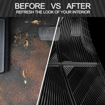 CAR PASS Rubber Floor Mats&Cargo Liner,Waterproof Trucks Mats Heavy Duty,All Weather Trim-to-Fit Automotive Mats for Cars Trucks SUV,Anti-Slip Easy Clean Durable,Full Set 5-Piece,3D Emboss All Black - color: Black Cargo Liner