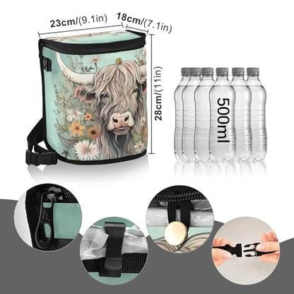 MNSRUU Car Trash Can with Lid, Highland Cow Flowers Car Trash Bag Hanging Organizers and Storage for Front Back Seat, Leak-Proof Trash Bin - color: Cow I 2515