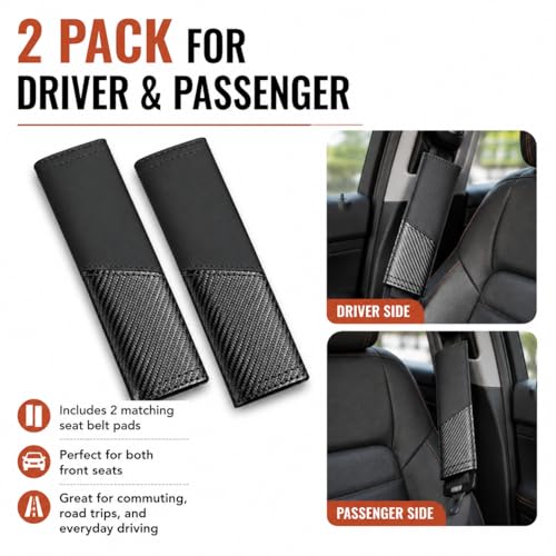 2 PCS Car Seat Belt Cover Pads - Seatbelt Covers with Carbon Fiber & Faux Leather, Soft Shoulder Strap Cushion for Neck & Shoulder Pain Relief, Universal Fit for Car Truck Accessories(Black)