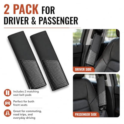 2 PCS Car Seat Belt Cover Pads - Seatbelt Covers with Carbon Fiber & Faux Leather, Soft Shoulder Strap Cushion for Neck & Shoulder Pain Relief, Universal Fit for Car Truck Accessories(Black)