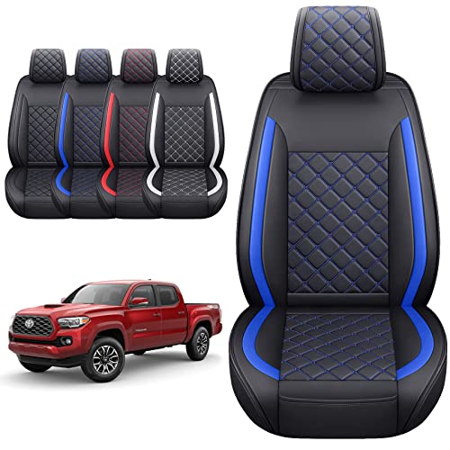 Tomatoman Tacoma Seat Covers Customized for 2005-2025 2026 Sport Extended SR V6 Crew Cab, Waterproof Faux Leather Car Cushions(2 PCS Front, Black-Blue) - color: 2 PCS Front/Black-Blue