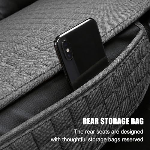 Car Back Seat Cover, Breathable Waterproof Vehicle Rear Bench Protector with Storage Pocket, Comfortable Automotive Back Seat Cushion Pad, Universal for SUV RV Truck (Gray)