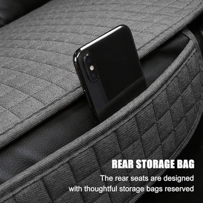 Car Back Seat Cover, Breathable Waterproof Vehicle Rear Bench Protector with Storage Pocket, Comfortable Automotive Back Seat Cushion Pad, Universal for SUV RV Truck (Gray)