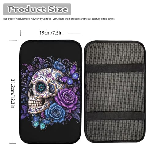 Skull Rose Print Car Center Console Cover,Universal Car Armrest Box Cover Pad for SUVs - color: Skull Rose