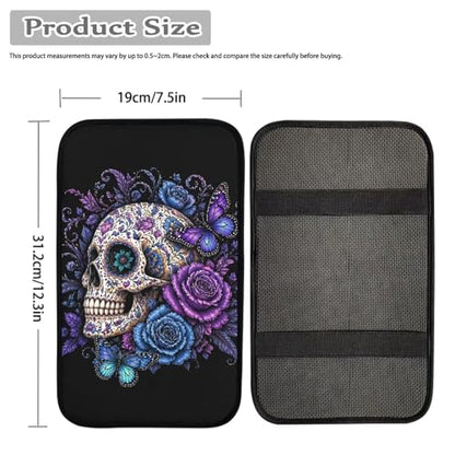 Skull Rose Print Car Center Console Cover,Universal Car Armrest Box Cover Pad for SUVs - color: Skull Rose