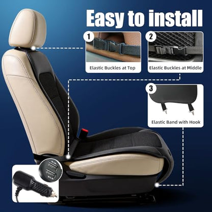 Cooling Seat Cover for Cars, 12V 3-Speed Cooling Car Seat Cushion with Weight Sensing, Universal Fit for Summer Car SUV Truck Bus, Comfortable Non-Slip Breathable 3D Mesh Leather, Black