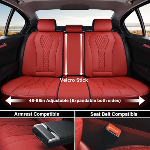 Coverado Car Seat Covers, Rear Car Seat Cover, 3-Pieces Leather Seat Cover, Red Car Seat Cushion, Luxury Seat Cover Seat Protector Universal Fit Most Cars - color: Red