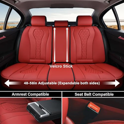Coverado Car Seat Covers, Rear Car Seat Cover, 3-Pieces Leather Seat Cover, Red Car Seat Cushion, Luxury Seat Cover Seat Protector Universal Fit Most Cars - color: Red