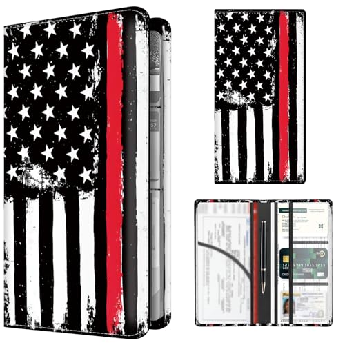 Premium Car Registration and Insurance Card Holder, Cute PU Leather Car Document Holder, Vehicle Glove Box Car Organizer with Magnetic Closure for Driver License, Cards Black Red Flag - color: Black Red Flag