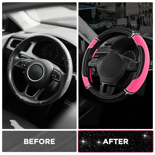 Road Comforts Leather Steering Wheel Cover - Made with PVC Leather - Anti-Slip, Universal Fit 14 1/2 inches to 15 inches - Hot Pink - color: Hot Pink