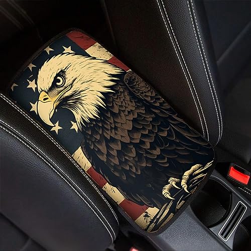 Car Center Console Pad, Universal Waterproof Car Armrest Seat Box Cover, Car Interior Accessories for Most Vehicle SUV Truck Vintage American Flag Eagle Car Armrest Pad - color: vintage american flag eagle