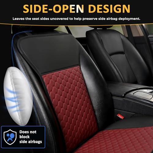 Black Panther 1 Pair Car Seat Covers, PU Front Car Seat Protectors, Non-Wrapped Bottom with Partial Backrest Coverage (Middle Part Only) (Black+Burgundy) - color: Honeycomb Pattern - Black+Burgundy
