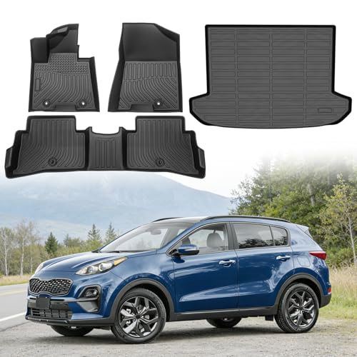 Floor Mats for Kia Sportage 2017-2022 (Only for Gas), Custom Fit Heavy Duty TPE All Weather Protection, Waterproof Non-Slip Black Car Liners for Front & Rear (Two-Row Floor Mats & Cargo Liner) - style: 11) For Kia Sportage Fuel | 2017-2022 | Full Set