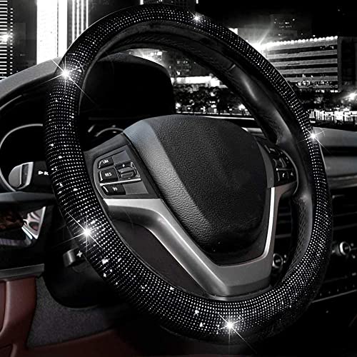 Steering Wheel Cover for Women Men Bling Bling Crystal Diamond Sparkling Car SUV Wheel Protector Universal Fit 15 Inch (Black with Black Diamond, Standard Size(14" 1/2-15" 1/4))