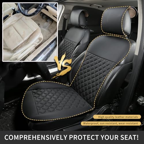 2pcs Car Seat Covers,Leather Water Proof Material No Slip Soft Car Seat Protector Side not Wrapped,for Car with Airbags,Seat Covers Universal for Most Automotive,Suvs,Vans,Trucks (Black)