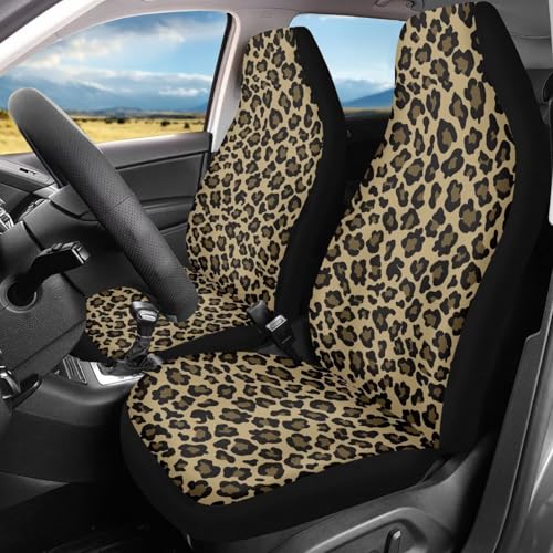 Leopard Print Car Front Seat Covers Set of 2 Nonslip Car Seat Covers Front Seats Only Stretch Polyester Fabric Cover Cars Seats Covers Protector for Cars Sedans SUVs - color: Leopard Print