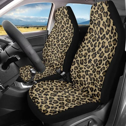 Leopard Print Car Front Seat Covers Set of 2 Nonslip Car Seat Covers Front Seats Only Stretch Polyester Fabric Cover Cars Seats Covers Protector for Cars Sedans SUVs - color: Leopard Print