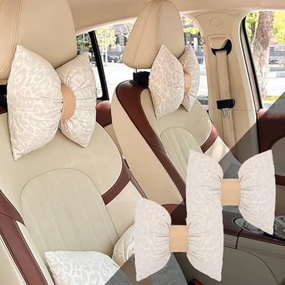 Car Headrest Pillow with Leopard Print Chic Car Interior Breathable Neck Support Cushions Fits for Most Cars (Beige Pillow) - color: Beige Pillow