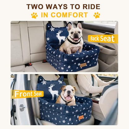 Dog Booster Car Seats for S/M Dogs Up to 35lbs,Pet Car Seat/Travel Bed with Washable&Removable Cover,Storage Pockets,Dog Safety Belt and Elevated Cushion Fits in Front/Back Seat - color: Elk