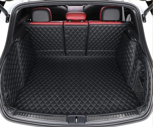 for Porsche Macan Electric 2024-2025 Trunk Mat & Backrest Mat & High Sides Panel All Weather Anti-Slip Pet Cover Trunk Boots Replacement - color: Black with Black Stitching, size: MacanElectric Trunk Mat