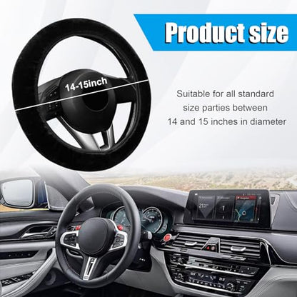 Car Fluffy Steering Wheel Cover, 15'' Universal Furry Auto Steering Wheel Protector for Warm Winter, Elastic Non-Slip Car Steering Wheel Cover, Vehicle Interior Decor Accessories (Black)