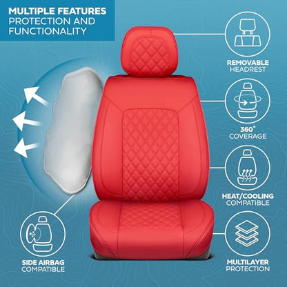 MotorBox Prestige Edition Napa Leather Seat Covers Full Set – Red Car Seat Covers Front Seats and Back Car Seat Protector, Waterproof and Universal Fit for Most Small to Medium Autos, Trucks & SUVs - color: Red Full Set