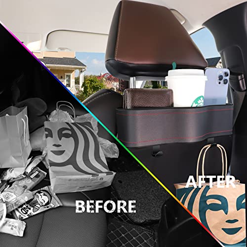 Backseat Car Organizer, Multifunctional Back Seat Car Organizer with Cup Holder and 2 Seat Back Hooks for Snacks, Canned Drinks and Cell Phones - color: #2 PU Leather