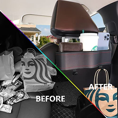 Backseat Car Organizer, Multifunctional Back Seat Car Organizer with Cup Holder and 2 Seat Back Hooks for Snacks, Canned Drinks and Cell Phones - color: #2 PU Leather